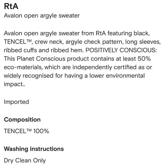 NWT RTA Avalon Open Argyle Sweater Black XS - Picture 13 of 14
